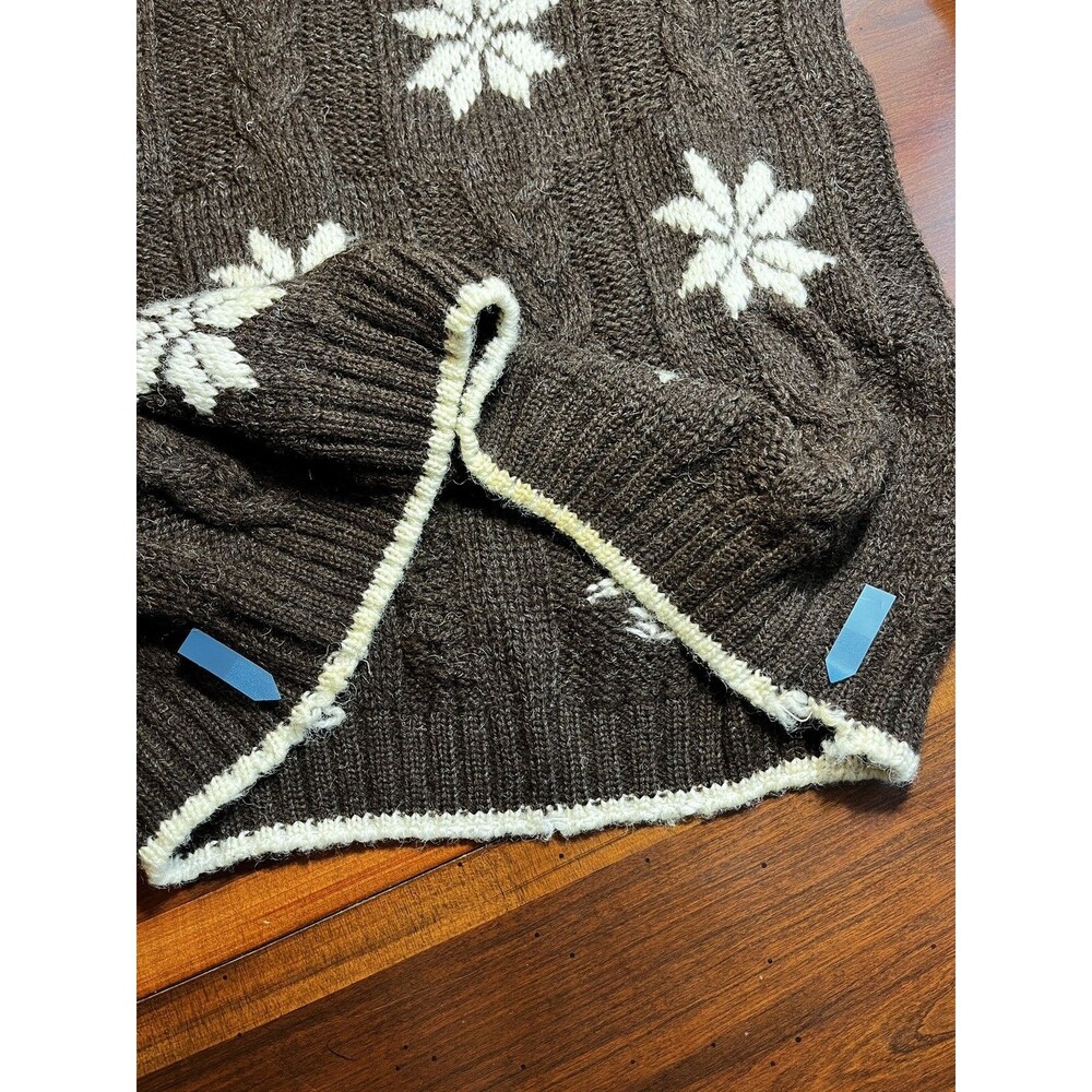 Lands End Vintage Wool Snowflake Sweater Womens S Brown Cable Knit Made 90s - Picture 5 of 8